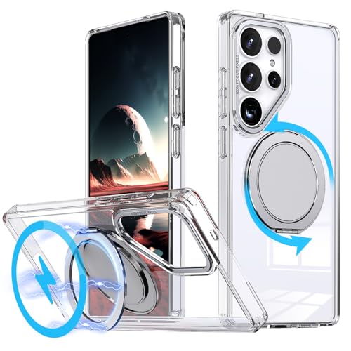 360 Rotatable Magnetic Stand for Samsung Galaxy S25 Ultra Case with Ring Kickstand, Compatible with Magsafe,Military Grade Shockproof Translucent Protective Case - 6.9 inch,Clear - color: Clear, size: For Samsung Galaxy S25 Ultra