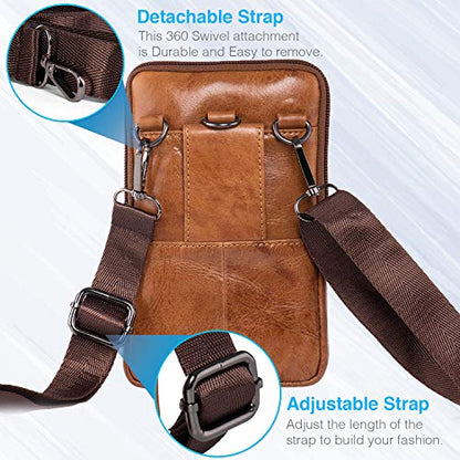 Genuine Leather Crossbody Bag for Men/Women, Small Messenger Bag Cell Phone Purse Shoulder Holster Passport Pouch - color: Brown