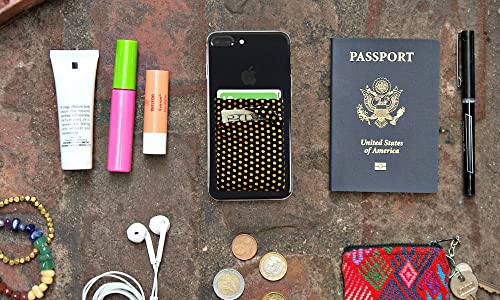 RFID Blocking Phone Card Wallet Stretchy Lycra Wallet Pocket Credit Card ID Case Pouch Sleeve Adhesive Sticker Compatible with iPhone Android Smartphones (Polka Dot Yellow)-2PC - color: Dot Yellow