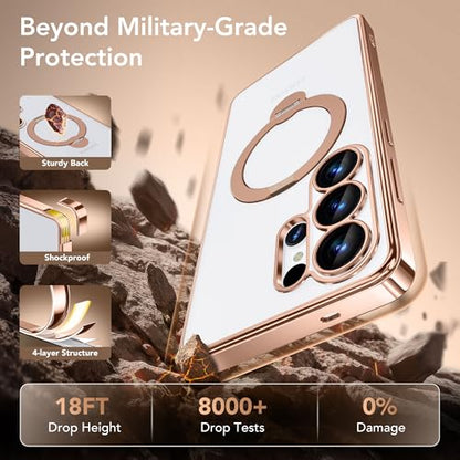 GolbinBox Magnetic for Samsung Galaxy S26 Ultra Case with 360° Spin Stand | [Compatible with MagSafe][Military Drop Protection] Shockproof Galaxy S26 Ultra Phone Cover with Kickstand, Rose Gold/Clear - color: Rose Gold/Clear