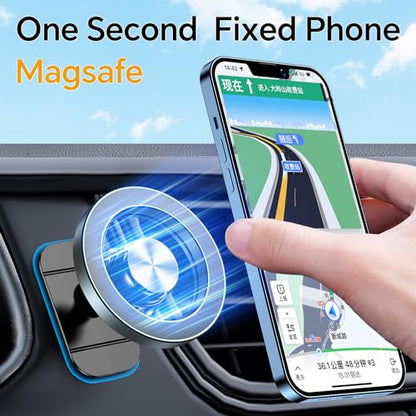 Kaistyle for MagSafe Car Mount, [Never Drop] Magnetic Phone Holder for Car Dash, HandsFree 360° Rotation Phone Mount [Strongest 3M Adhesive] for iPhone 15 14 13 12 & Mag Safe Case, Metal Gray - color: Metal Gray