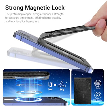 Padike for Magsafe Wallet, Magnetic Phone Wallet with Elastic Band for Extra Card Storage, Magnetic Card Holder with Adjustable Kickstand (Black Carbon Fiber) - color: Black Carbon Fiber