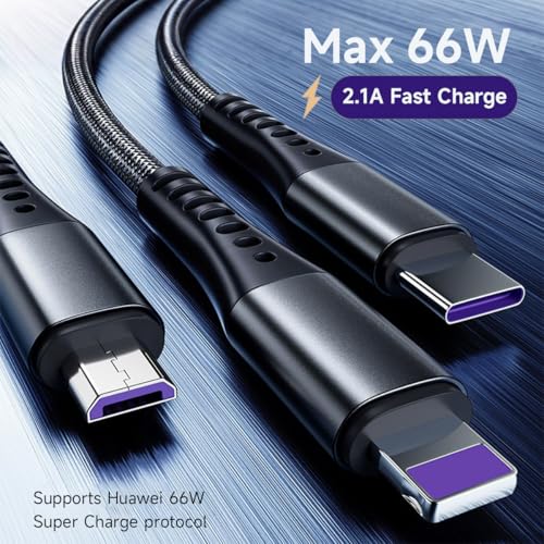 3 in 1 Multi Charging Cable, 3.94ft Universal USB C Cable Fast Charging Cord, USB to USB C/Micro USB/Lighting Multiple Cable for iPhone, Tablets, Samsung, Android and More