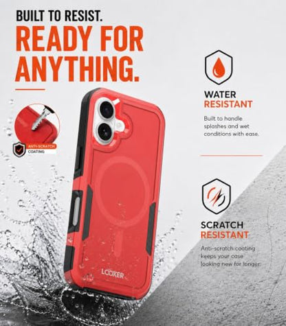 LOOXER® Heavy Duty Rugged Magnetic Case for iPhone 17 (6.3”) | Military Grade Shockproof Protection,MagSafe Compatible+ Tempered Glass Included (Red, 17) - color: Red, size: 17