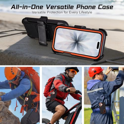 Defender for Phone Case iPhone 17 Case with Belt Clip Holster Black Orange | Heavy Duty Rugged Protective Phone Case, Dual Layer Shockproof Cover - color: Black-Orange