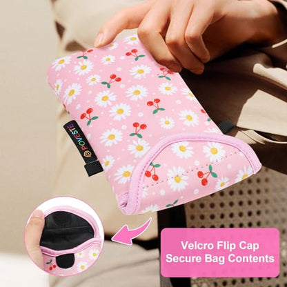 Flap Closure Secure Cell Phone Bag with Card Pocket for iPhone & Samsung - color: Cherry&Daisy