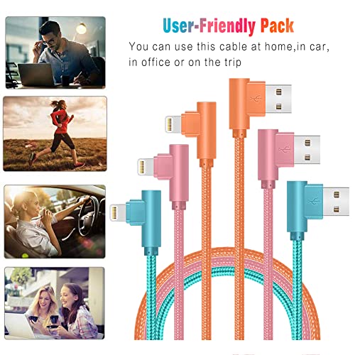 90 Degree iPhone Charger,MFi Certified USB Lightning Cable (3 Pack 6FT)