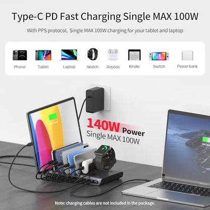 Unitek 140W 10-Port USB C Charging Station with Digital Display