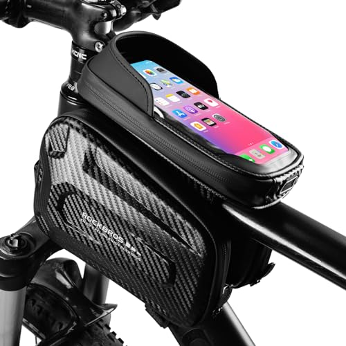ROCKBROS Top Tube Bike Bag 1.3L Waterproof Bike Frame Bag | Bike Phone Bag with Sun-Visor, TPU Sensitive Touch Screen Bicycle Phone Bag