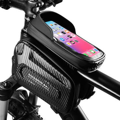 ROCKBROS Top Tube Bike Bag 1.3L Waterproof Bike Frame Bag | Bike Phone Bag with Sun-Visor, TPU Sensitive Touch Screen Bicycle Phone Bag