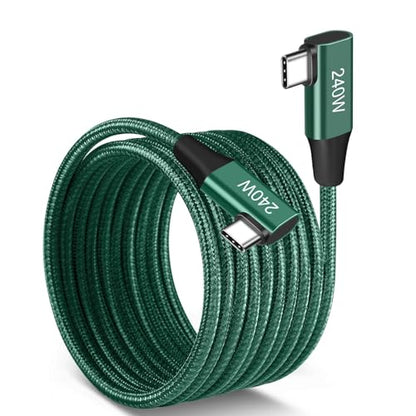 Dual Right 240W USB-C to USB-C Cable 15FT Green, Fast Charging - color: Green, size: 15FT