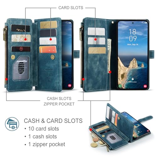 Compatible with Samsung Galaxy S26 Ultra Wallet Case with Card Holder Kickstand Magnetic Zipper Pocket Lanyard Strap Wristlet,Leather Flip Case Wallet for Galaxy S26 Ultra 6.9 Inch (Blue) - color: Blue, size: S26 Ultra 6.9 Inch