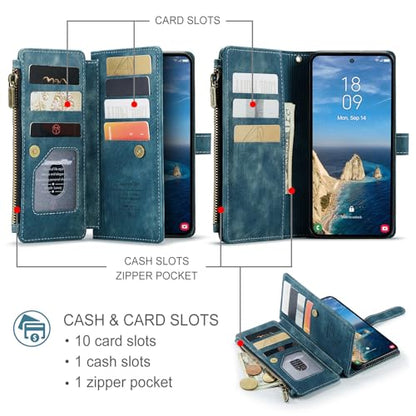Compatible with Samsung Galaxy S26 Ultra Wallet Case with Card Holder Kickstand Magnetic Zipper Pocket Lanyard Strap Wristlet,Leather Flip Case Wallet for Galaxy S26 Ultra 6.9 Inch (Blue) - color: Blue, size: S26 Ultra 6.9 Inch