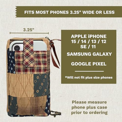 Bella Taylor Cell Phone Wristlet, Quilted Phone Wallet for Women | Lightweight, RFID blocking, phone pocket, built-in wallet, card organizer, coin pocket, secure zipper, quality construction - color: Primitive Patch