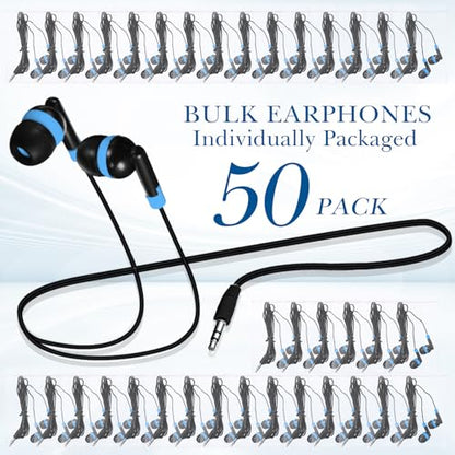 Kanayu 100 Pack Wired Earbuds Bulk for Classroom, No Mic 3.5mm, Blue - color: Blue