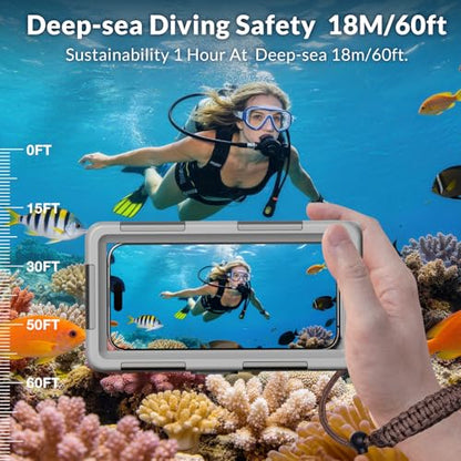 2026 Underwater Snorkeling Diving Phone Case for Phone 17/16/15/14/13/12Pro Max/Galaxy S26/S25/S24/S23.(50ft/15m) Professional Scuba Dive Waterproof Case Underwater Photo Video（Gray） - color: Gray