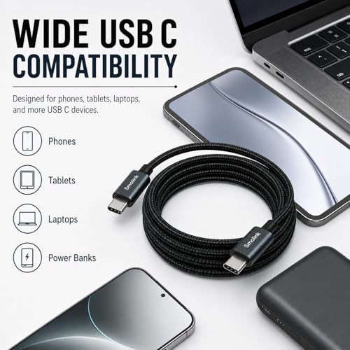 Smolink USB C to USB C Cable 9FT, 60W Fast Charging Cable - color: Black-9Ft