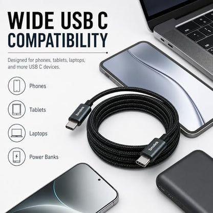 Smolink USB C to USB C Cable 9FT, 60W Fast Charging Cable - color: Black-9Ft