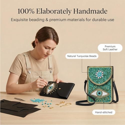 Small Crossbody Bags for Women, Cell Phone Shoulder Bag Boho Wallet Purse - color: Green