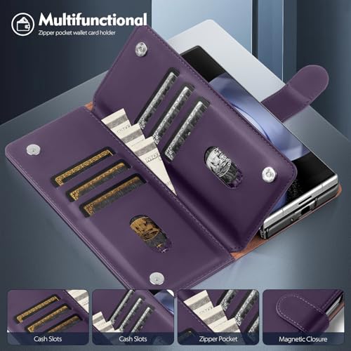 Shieldtop Compatible with Samsung Galaxy Z Fold 6 Wallet Case with Card Holder,Women Man RFID Blocking PU Leather Flip Shockproof Protective Cover Credit Card Holder Slots Kickstand,Purple - color: Purple, size: Samsung Galaxy Z Fold 6