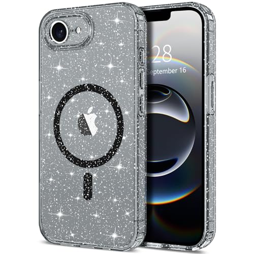 Hython for iPhone 16e Case Glitter, Clear Glitter Sparkly Shiny Bling Sparkle Cute Cover, Anti-Scratch Soft TPU Thin Slim Fit Shockproof Protective Phone Cases for Women Girls, Magnetic Black - color: Magnetic Black, size: For Iphone 16e - 6.1 Inch