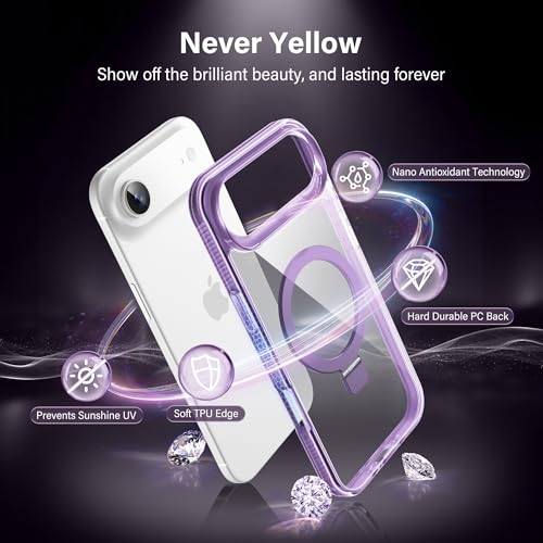 Magnetic Case for iPhone Air - [Built-in Invisible Stand] [Compatible with MagSafe] [Military Grade Drop Protection] Anti-Yellowing Hard Back Silicone Edge Cover, 6.5", Clear Purple - color: Clear Purple, size: iPhone Air 6.5''
