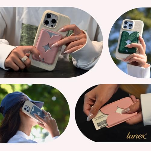 Luner - Leather Magnetic Card Wallet Compatible with Magsafe - for iPhone 17, 16, 15, 14, 13, 12 series - Holds 2 cards - Made of Vegan Leather - French Pink - color: French Pink, style: Classic