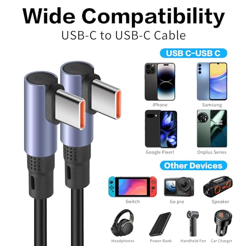 YACSEJAO 90 Degree Coiled USB C to USB C Cable 65W 1M/3.2FT, Side Angle - style: Side Angle