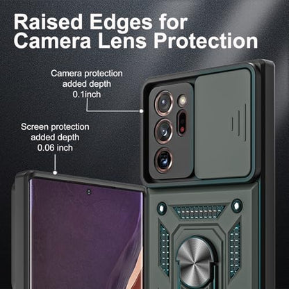 for Galaxy Note 20 Ultra Case, with Self Healing Flexible TPU Screen Protective [2 Pack] & Slide Camera Cover, 360°Rotation Ring Kickstand [Military Grade] Case. (Green) - color: N-Green