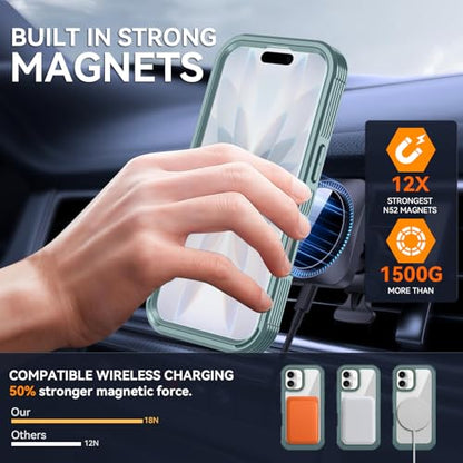 Magnetic for iPhone 17 Case, Compatible with MagSafe, Full Body Rugged Case with Built-in Screen Protector & Kickstand & Belt-Clip (Green) - color: Green
