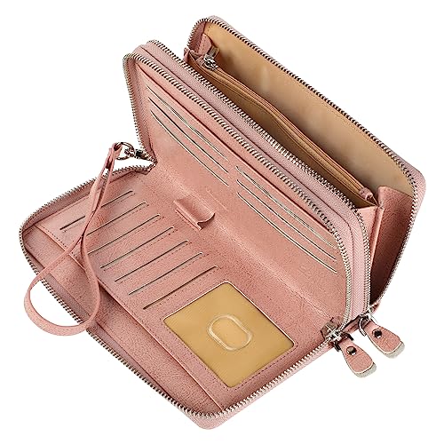 Small Compact Women Wallet RFID Blocking Genuine Leather Bifold Purse with ID Windows - color: 2-waxed Dark Pink, size: One Size