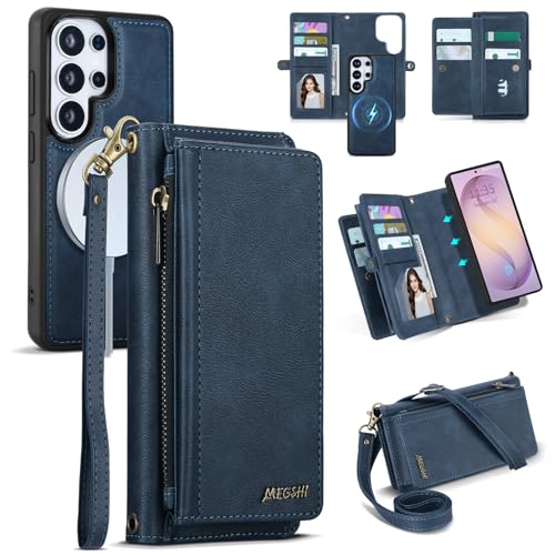 for Samsumg Galaxy S26 Ultra Wallet Case, Detachable Magnetic Phone Case,Faux Leather Strap Wallet,with RFID Blocking,Zipper Card Holder,Shoulder Straps (Darkblue) - color: Darkblue, size: Samsumg Galaxy S26 Ultra
