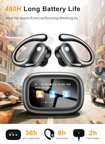 jaddsa Wireless Earbuds, Bluetooth 5.4 Sport Headphones with Smart Charging Case, ENC Noise Cancelling, Ear Buds with IPX7 Waterproof & Bass Stereo Sound for iOS, Android – Jet Black