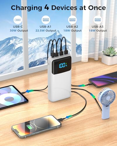 Portable Charger Power Bank 50000mAh, PD 30W and QC 4.0 Fast Charging - color: White