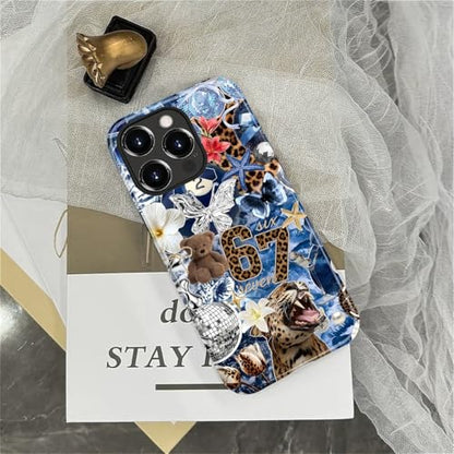 Case for iPhone 14 Pro, Cute Phone Case, Blue Leopard Collage | Hybrid 2-Layer Phone Cover，Military-Grade Protection Durable Shockproof Anti-Scratch Cases - color: Blue Leopard Collage, size: Iphone 14 Pro