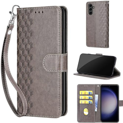 Wallet Case for Samsung Galaxy S24 Plus 6.7 inch, Gray Cube | Women Flip Folio Cover, Embossed PU Leather, Stand, Credit Card Holders Slots, Wrist Strap - color: 2