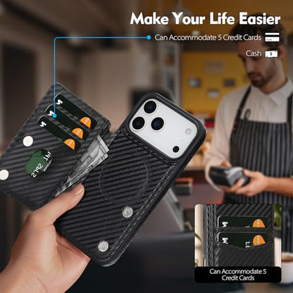 SkyEagle Compatible with MagSafe iPhone 17 Pro Max Case Wallet,Carbon Black | Magnetic Clasp,RFID Blocking,PU Leather,Flip Folio Shockproof Phone Cover,with Credit Card Slots & Kickstand for Men & Women - color: Carbon Black, size: iPhone 17 Pro Max - 6.9