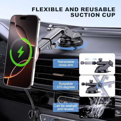 for Mag-Safe Car Mount Charger Dash Windshield Vent Magnetic Phone Holder - color: Pink