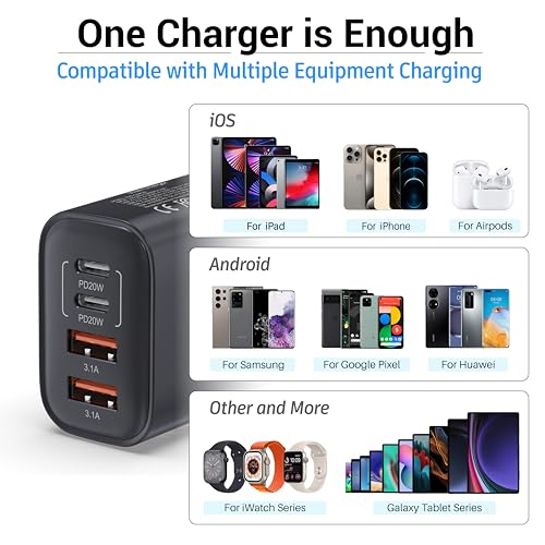 TT&C USB C Charger Block, 40W 4 Ports Wall Charger for iPhone 17,16,15,14 - color: Black 1Pack