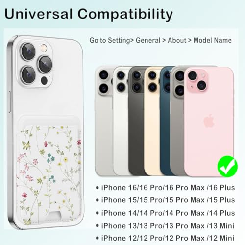 for MagSafe Wallet,Magnetic Card Holder for Phone Case - color: Green Flowers