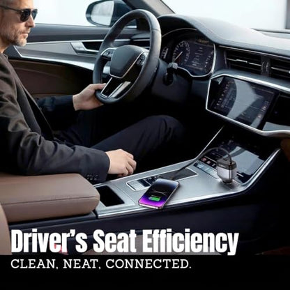 81W Retractable Car Charger, 45W USB-C Cable, 3-Port Fast Charger