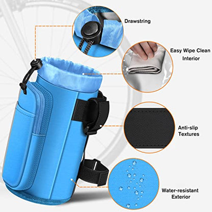 FINPAC Cup Holder for Bike, Universal Water Bottle Holder w/Phone Pockets - color: Blue