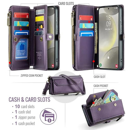 for Samsung Galaxy S23 FE Wallet Case with Card Holder, Purple | RFID Blocking Slots, Crossbody Lanyard, Wrist Strap, Zipper Pocket Purse Handbag, Magnetic Closure - color: Purple, size: Galxay S23 FE
