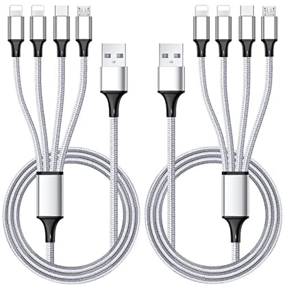 Multi Charging Cable, Multi USB Cable Universal 4 in 1 Multiple USB Cable - color: Silver
