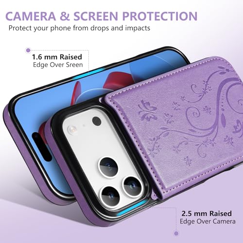 Korecase Compatible with iPhone 17 Pro Max Wallet Case Premium Embossed Butterfly Flower Credit Card Slots Double Magnetic Buttons Flip Shockproof Protective Cover Case - Mint Green - color: Mint Green, size: iPhone 17 Pro Max 6.9"