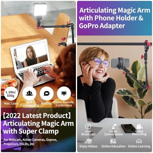 22" Articulating Magic Arm Camera Mount, Desk Clamp Overhead Mount