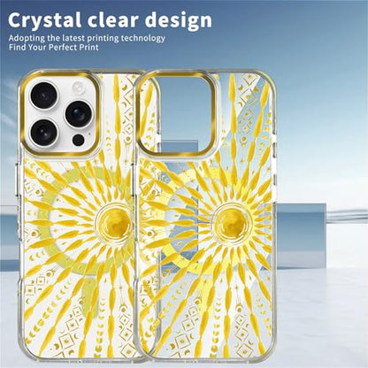 VisEnt Clear Case for iPhone 16 Pro, Magnetic Phone Case, Transparent Slim Cover, Military Grade Protection, Shockproof, Anti-Yellowing, Scratch Resistant, Folk Gold Sun - color: Folk Gold Sun, size: Iphone 16 Pro