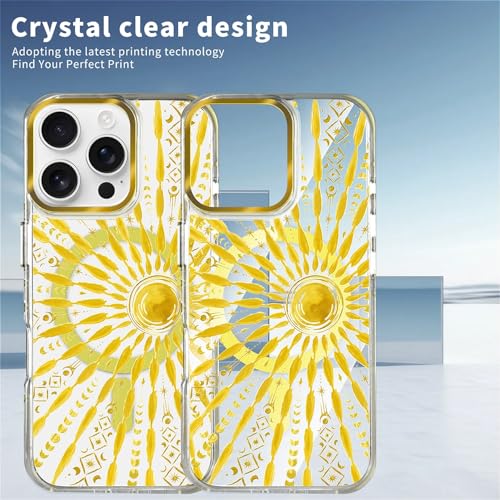 VisEnt Clear Case for iPhone 16 Pro, Magnetic Phone Case, Transparent Slim Cover, Military Grade Protection, Shockproof, Anti-Yellowing, Scratch Resistant, Folk Gold Sun - color: Folk Gold Sun, size: Iphone 16 Pro