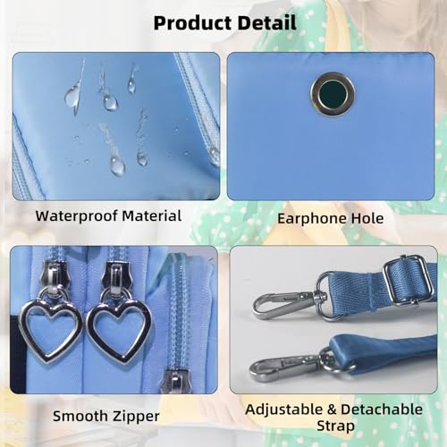 Small Crossbody Bag for Women, Multi Zip Pockets Nylon Wallet Purse Credit Card Holder with Detachable Hand Strap - color: Lightblue