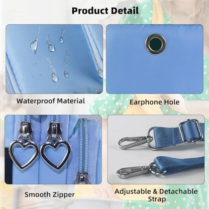 Small Crossbody Bag for Women, Multi Zip Pockets Nylon Wallet Purse Credit Card Holder with Detachable Hand Strap - color: Lightblue
